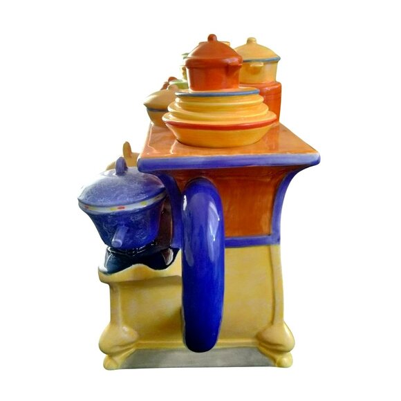 Department 56 Toot & Puddle Ceramic Stovetop Teapot With Colorful Cookware Desig - Picture 6 of 10